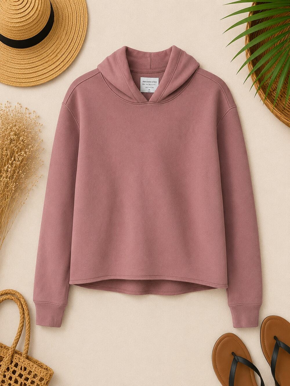 Abercrombie & Fitch Soft A&F Collection Cozy Fleece Cropped Hoodie Mauve SZ XXS